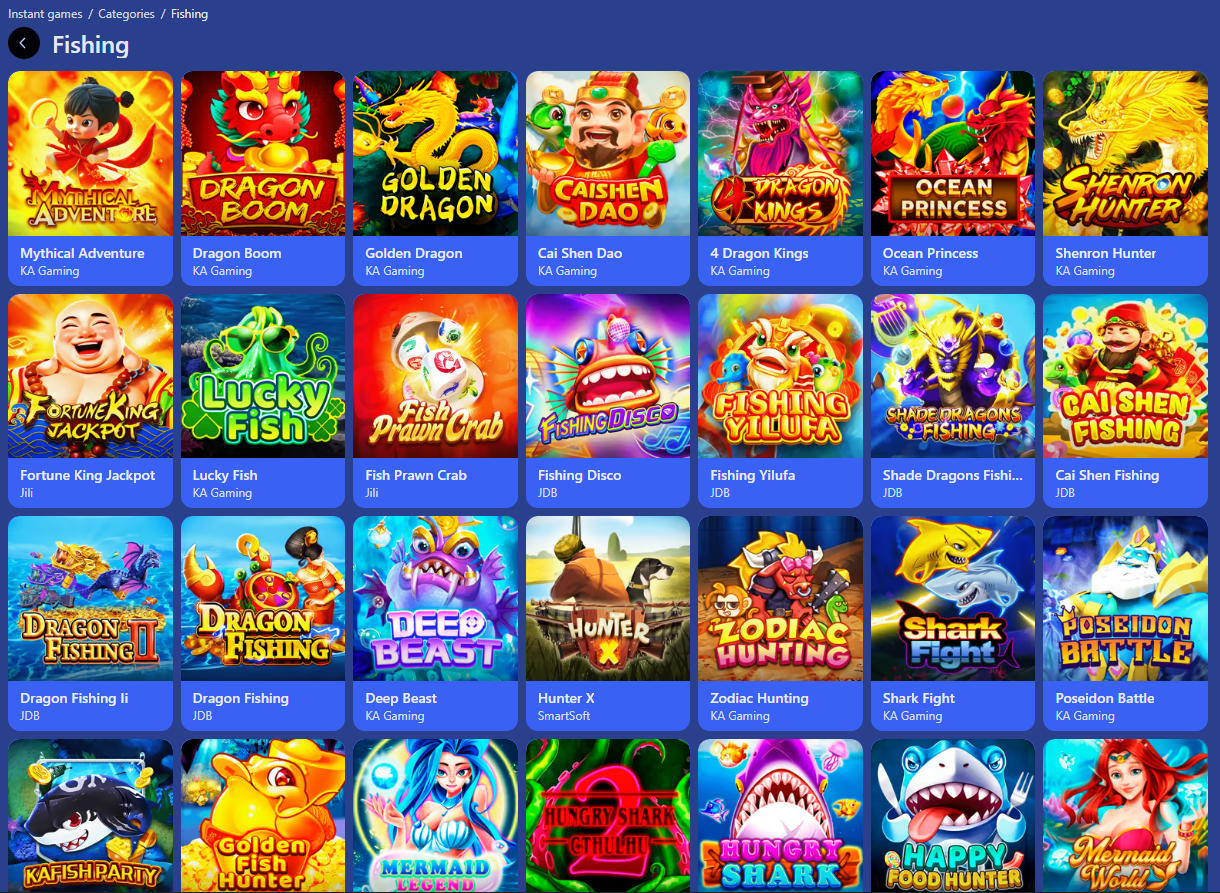 Bahagian permainan memancing dalam kasino DK88 dengan pilihan bilik, tahap kuasa tembakan dan kawalan sesi