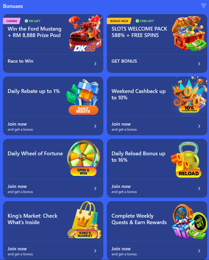 Halaman promosi di Dashking88 dengan tawaran bonus, kod daftar masuk harian dan pratonton terma tawaran